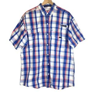 COLUMBIA PFG Shirt Super Bonehead Plaid Short Sleeve Fishing Vented Size Large